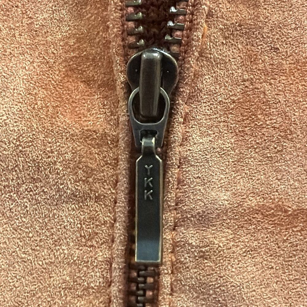 Sigrid Olsen Leather Front Silk Cotton Knit Jacket Rust Full Zip Cardigan Large - Picture 5 of 11